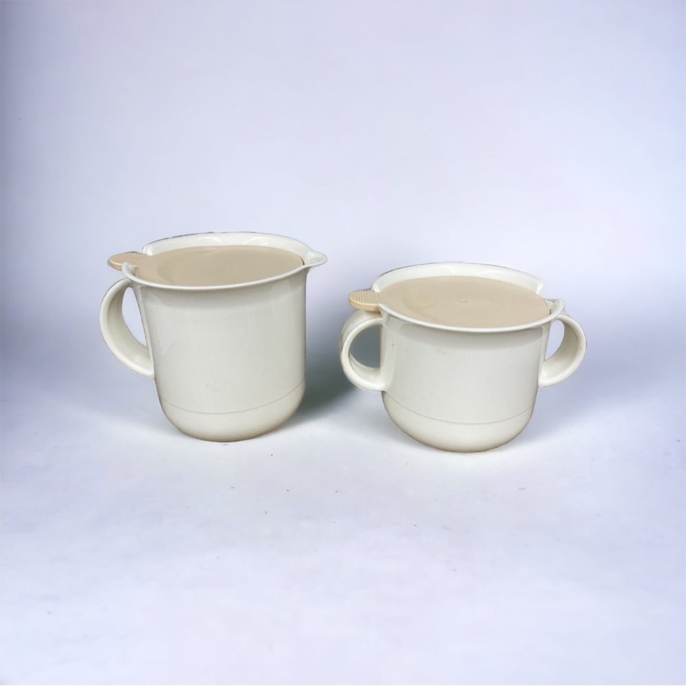 Vintage Tupperware Creamer and Sugar with Cream Base and Light Pink Lids - As Is